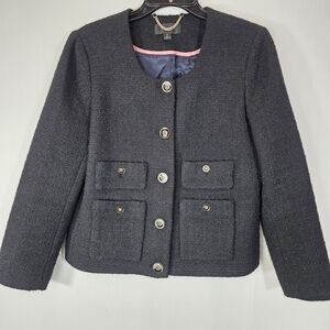 J.Crew Textured Tweed Lady Jacket in Black - Size 6 - Wool Blend Gold Buttons